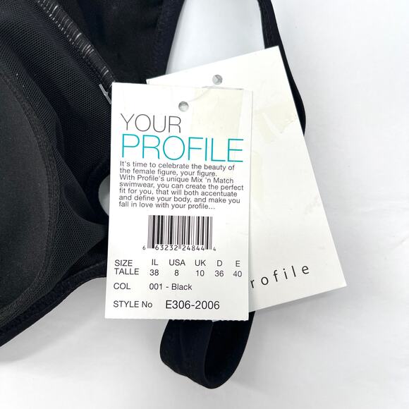 PROFILE BY GOTTEX One Piece Swimsuit Womens 8 Black Square Neck Ruched New - Picture 8 of 15